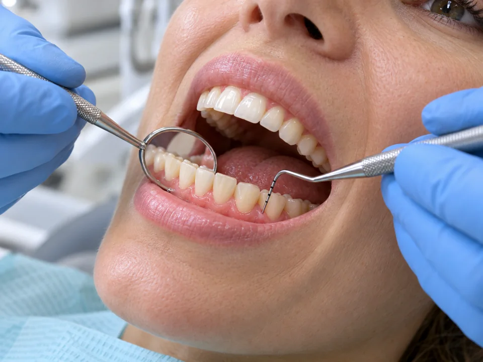 Illustrative dental examination during an orthodontic progress review