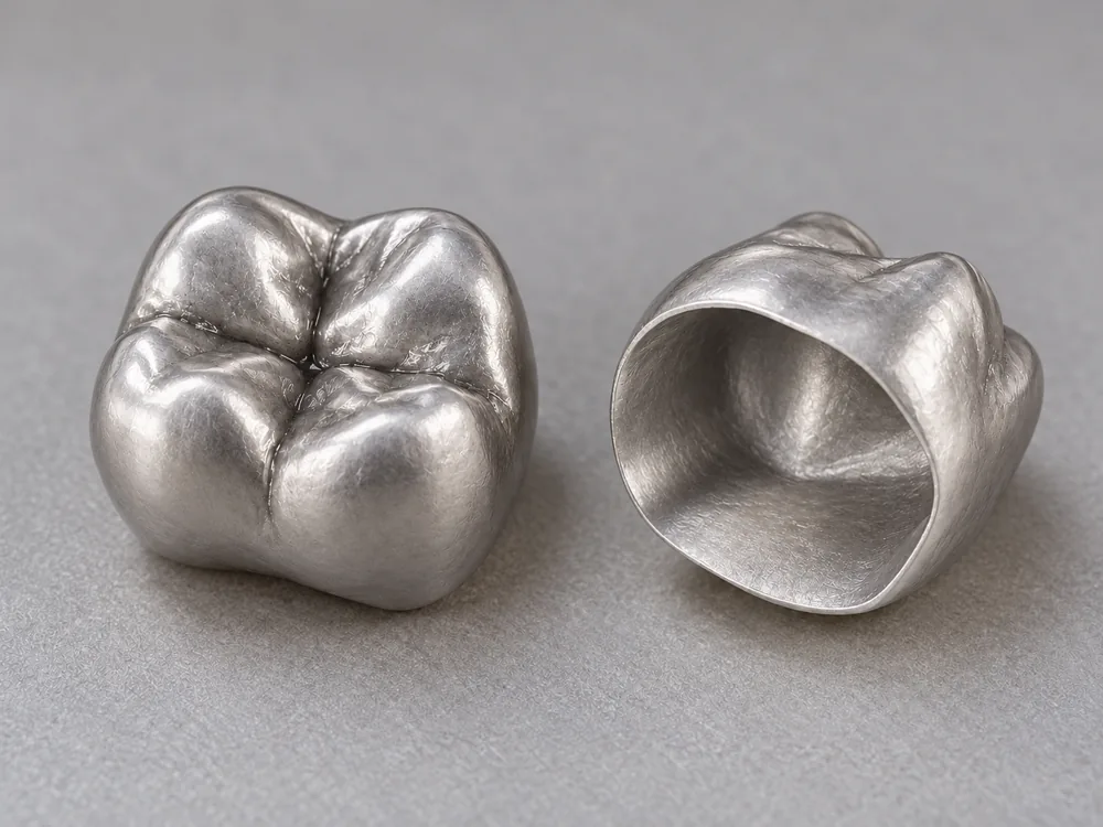Illustrative Full metal alloy appearance: outer chewing surface and hollow lower fitting surface
