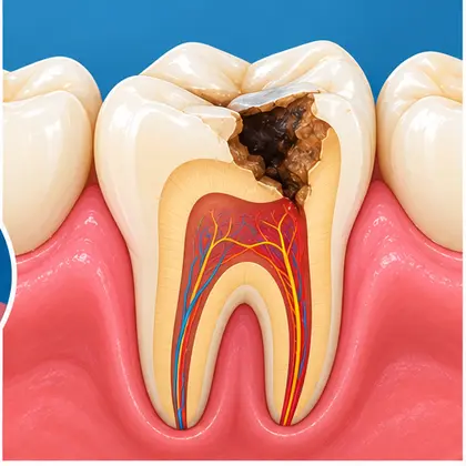 Deep cavity reaching tooth pulp illustration