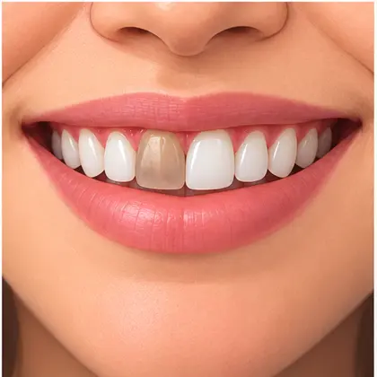 Darkened tooth after dental trauma illustration