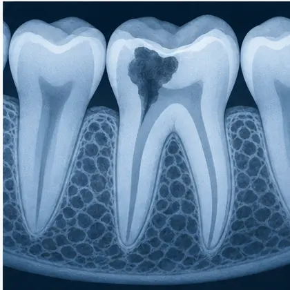 Dental X-ray showing deep cavity illustration
